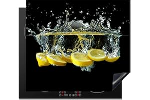 KitchenYeah© Protège Plaque Induction 59x52 cm Deco Cuisine Protection Tapis Pour Plan De Travail Cuisson Protégé Citron - Fruit - Jaune - Nature morte - Eau