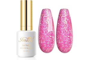 Imtiti Smalto Semipermanente Glitter, 15ml Smalto Semipermanente Unghie Rosa Caldo Glitter UV Led Soak Off Smalto Gel Unghie UV Naturale Gel Nail Polish Per Uso Professionale e Domestico