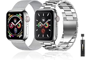baklon Pack 2 Metal Strap Compatible with Apple Watch Strap 38/40/41/42mm, Stainless Steel Replacement Wristband Compatible with iWatch Series Ultra SE 3 2 1 Series 11 10 9 8 7 6 5 4 Silver