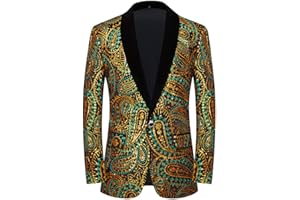 PYJTRL Men's Shiny Sequins Suit Jacket Classic Floral Suit Jacket Fashion,Suitable for Parties,Weddings,Banquets,Proms