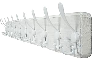 WEBI Coat Rack Wall Mount,98cm Long,10 Triple Hooks,Wood Coat Hooks Wall Mounted,Large Coat Hanger Wall Hook Rack,Hooks for Hanging Coats,Clothes,Jacket,Entryway,Rustic White