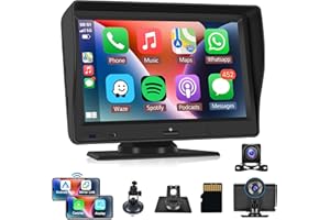 Hodozzy Wireless CarPlay & Android Auto Screen for Car Stereo Portable Touch Screen 7 Inch Car Radio with Bluetooth Front Dashcam & Backup Camera, AUX/FM, Voice Control, Dash Mount Car Screen