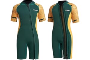 Lansru Muta in neoprene per bambini – 2,0 mm corta in neoprene per ragazzi, con chiusura lampo pionieristica, protezione UV, termica, per surf, nuoto e immersioni