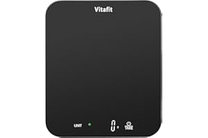 Vitafit 15kg Báscula de Cocina Digital, Alta Precisión Aseguró por Balanza Cocina Fábrica Profesional DESDE 2001, Peso Cocina con Precisión de 1g/0,1oz, LED, 3*AAA, Negro