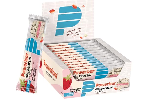 Powerbar - 40% Protein+Crisp - Strawberry White Choc - 12x40g - Barre Riche en protéines - faible teneur en sucre