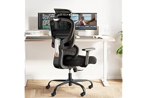 Marsail Ergonomiczne krzesło biurowe z regulowanym podparciem okolic lędźwiowych, ergonomiczne krzesło obrotowe o 90-135°, z regulowanym zagłówkiem i podłokietnikami 2D, do domowego biura, gabinetu