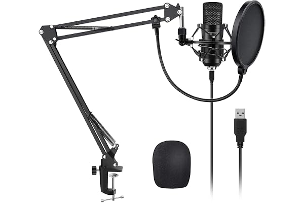 YOTTO Microphone USB à Condensateur Enregistrement pour Ordinateur de Bureau et Ordinateur Portable MAC Windows, Cardioïde Avec Réglable Suspension Perche Ciseaux Bras