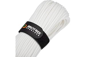 Brotree Paracorde 4mm 9 Brins Corde en 100% Nylon (15m, 30m, 50m) Type III Corde Parachute pour Survie, Extérieur, Bricolage - 280kg Charge de Rupture (Blanc, 30m)
