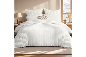 Aisbo Zimowa ciepła pościel 220 x 200 cm, 3-częściowa, biała – sztruksowa, puszysta flanelowa pościel zimowa, pluszowa teddy fleece, kaszmir, poszewka na kołdrę i 2 poszewki na poduszki 80 x 80 cm z