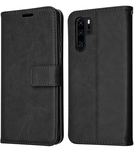 CUSTODIA A PORTAFOGLIO LIBRO per HUAWEI P30 LITE Cover Pelle Nera Flip Magnetica