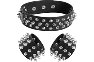 Manfnee Leather Choker Bracelet Punk Collar Necklace Spike Rivets Cuff Gothic Bracelet for Men and Women, Faux Leather Zinc, No Gemstone