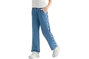Rolanko Jeans Large Fille Bootcut Déchiré Troué Élastique Waille Denim Pantalon pour Enfants