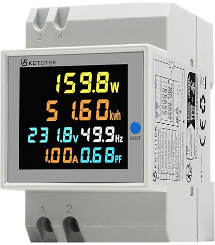 Rail DIN 18mm Voltmètre Ampèremètre HZ AC 80-500V 100A - Indicateur LED Numérique Avec CT