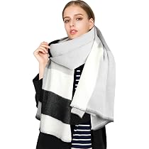 Sciarpa Invernale GLORIS Donna XXL, 180x70 Cm, Morbida Imitazione Cashmere, A Quadri Nero/Bianco