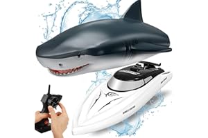 OBEST RC-Boot, ferngesteuertes Bootsspielzeug, 2,4 GHz ferngesteuertes Boot, 2-in-1 flexibles Simulations-Haifischboot, wiederaufladbares elektrisches Pool-Wasserspielzeug für Kinder, Mittelgeschwindi