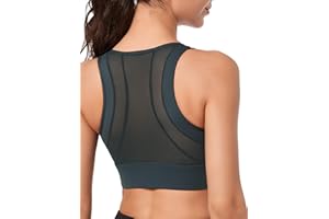 Yvette Soutien Gorge de Sport Femme Dos Nageur Mesh avec Zip Avant Brassière Sport Rembourrée à Maintien Élevé