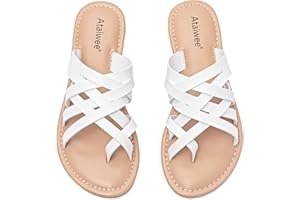 Ataiwee Women's Flat Slide Sandals - Ladies Thong Plait Toe Dress Classic Soft Flat Sandals.