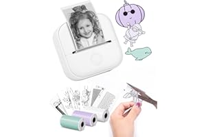 Memoking Tragbarer Mini Aufkleberdrucker – T02 Taschendrucker mit 3 Rollen Papier, Bluetooth-Fotodrucker für Kindergeburtstag