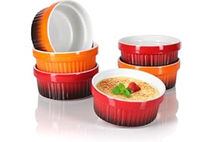 COM-FOUR® 6x Ragout Fin Bowl - Moules allant au four en rouge et orange - Bol à crème brûlée - Bol à dessert de 250 ml chacun - Passe au lave-vaisselle