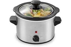 Schallen Stainless Steel Stew and Stir Slow Cooker Cooking Machine, Family Sized, Energy Efficient, Removable Ceramic Pot, Brushed Silver (1.5 Litre)