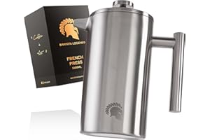 Barista Legends French Press - Caffettiera termica in acciaio (1 litro) a doppia parete per un caffè fresco e duraturo - adatta anche come caffettiera per il caffè in campeggio… (INOX 1000ml)