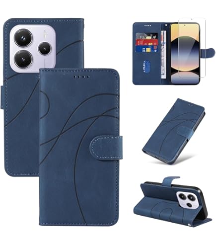 WAURZ Coque Pour Xiaomi Redmi Note 14 5G (Pas Pour 4G), Etui Coque Avec 2 Verre Trempé Porte Carte Clapet à Rabat Portefeuille Cuir Case Housse Protection Cover Étui Pour Redmi Note
