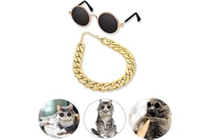 YUNMOXIAO Cat Costume Sunglasses Collar Chain, 2pcs Classic Retro Funny Best Gift for Pet Cat Puppy Small Dog Birthday Cosplay Party Photoshoot