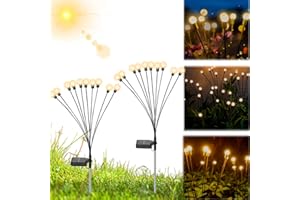 Lieberwell 2 Luci a LED a Energia Solare, Illuminazione per Esterni Luci Solari, Luci Solari Impermeabili da Giardino per Lucciola per Patio Decorazioni Sul Marciapiede(Luce Calda, Lampada a 10 LED)