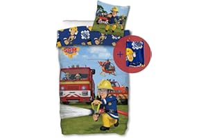 ‎SKYBRANDS SkyBrands Feuerwehrmann Sam Bettwäsche 135x200 80x80 Kissen-Bezug [mit extra Beutel] Baumwolle Bettwäsche Feuerwehr Kinder Bettwäsche Sam Bettbezug + Kissenbezug
