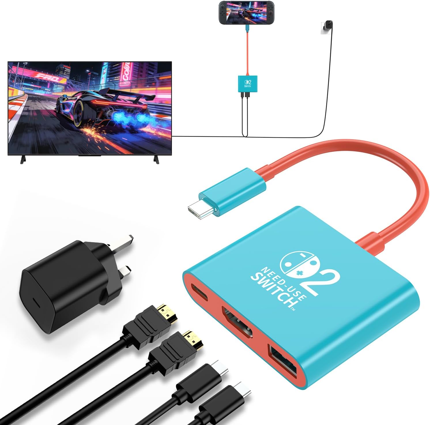 Switch 2 Dock with 60W Charger and HDMI Cable, Official replacement for the NS2 Dock with 4K/60Hz HDMI 2.0, PD 100W & USB 3.0, Portable Docking Station for Nintendo Switch 2 (2025), Switch 1 and OLED