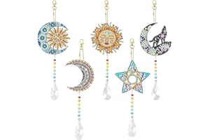 Erlsig 5Stück Diamond Painting Windspiele, 5pcs Diamant Malerei Windspiele Mond Set, 5D DIY Wind Chimes Anhänger Set Bastelset Kinder für Gartendeko Fensterdeko Bastelhandwerk