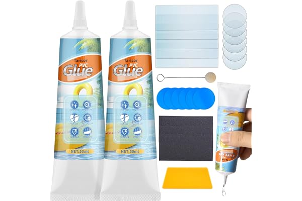 Taricor Kit Reparation Piscine,100ml (50mlx2) Kit de Réparation pour Piscine, Kit Réparation Spa Gonflable avec 17pcs Rustine Piscine pour Produits gonflables, Bouées, Matelas Pneumatiques (50ML*2PCS)