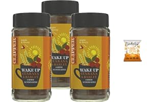 Clipper Organic Wake Up Coffee Alternative 125g + Indulge Snack| Natural Guarana & Barley Blend |New Whole Earth Branding | From SuperfoodUK (Pack of 3)