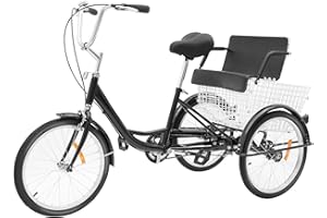 KumuJ 20 Inch Tricycle for Adults, 3 Wheel Bicycle with Child Seat & Shopping Basket, Tricycle for Adults and Seniors, Gear Tricycle for Shopping, Picnics, Travel (Black)