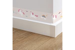 FUNLIFE 2 Rouleaux 200CMX10CM Frise murale adhesive, Papier peint adhesif mural étanche DIY Plinthe Frise murale autocollante Chambre cuisine Salon chambre enfant decoration murale Licornes roses