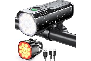 ISEYOU Bike Lights Front and Back, Super Bright Bicycle Lights USB Rechargeable, 8+7 Lighting Modes, Fast Charging, IP65 Waterproof Bike Light Set for Night Riding/Camping/Mountain