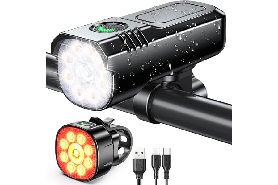 ISEYOU Bike Lights Front and Back, Super Bright Bicycle Lights USB Rechargeable, 8+7 Lighting Modes, Fast Charging, IP65 Waterproof Bike Light Set for Night Riding/Camping/Mountain
