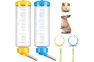 IJHYGD Bebedero Hamster, Bebedero Cobaya, Bebedero Conejo, Bebedero, Conejo Antigoteo, Botella de Agua para Mascotas para Ratas Cobayas Hurones Conejos Pequeños Animales 250ml Azul Amarillo
