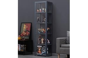 SKORDO Curio Cabinets With Glass Doors Glass Display Cabinet Curio Cabinet Display Cabinet Natural Bamboo Frame, Safe And Healthy, Double Door Design For Convenient Storage, Sealed Dustproof, Easy To Clean