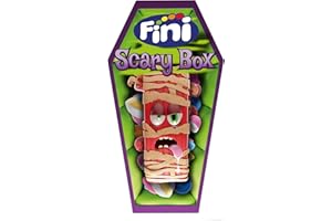 Fini Ataúd Scary Box | Surtido de Dulces con Gominolas, Piruletas, Geles y Caramelos Duros Rellenos de Chicles | Golosinas y Chuches para Halloween, Cumpleaños y Regalos - 92 gr