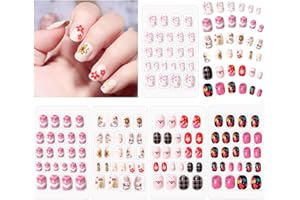ZOCONE 120 PCS Uñas Postizas de Niñas Cubierta Completa Cortas Uñas Falsas de Niños Dibujos Animados Lindo 5 Cajas, Cumpleaños Navidad Regalo para Niñas Niños (B)