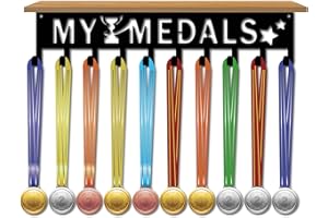 CREATCABIN Estante de Exhibición de Trofeos My Medals, Estante de Exhibición para Colgar Medallas con Bandeja de Tablero de Densidad, Soporte de Pared, Soporte para Trofeos Negro, Organizador de