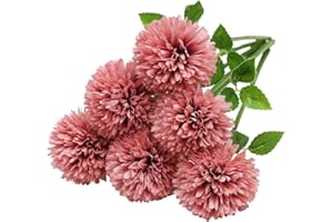 Tifuly Flores de Hortensia Artificial, 6 Piezas de crisantemo de Seda pequeña Bola de Flores para la decoración de la Oficina del jardín del hogar, Ramos de Novia, arreglos Florales(Rosa)