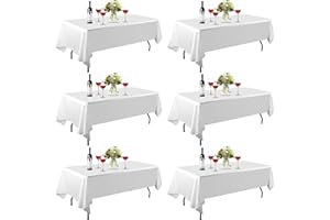 EMART Tovaglia Bianca 6 Pezzi, 152x260cm Tovaglie Rettangolare 100% Fibra di Poliestere Pesante e Resistente Lavabile in lavatrice Adatta per Banchetti, Matrimoni, Ricevimenti e Decorazione di Mobili