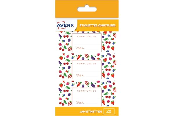 AVERY - Sachet de 21 étiquettes confitures fruits rouges - 95x40 mm