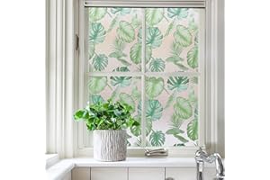 JOLIHOME Manchado Película de Privacidad para Ventanas Pegatina Vidrio Pintado No-Adhesivo Vinilo Esmerilado Reutilizable Adhesivo EstáticoRollos para Baño Salón Decoración Tortuga Bambú 44.5x200cm