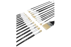 Elan Premium Paint Brush Set, 24 PCS Long Handle Synthetic Hog Brushes with Angled, Bright, Fan, Filbert, Flat, and Round Paintbrushes for Oil Painting