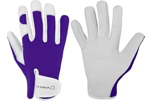 WESTWOOD FOX Rękawice ogrodnicze skórzane damskie/męskie Rękawice ogrodowe odporne na ciernie, rękawice ochronne, najwyższa jakość (Purple, L)