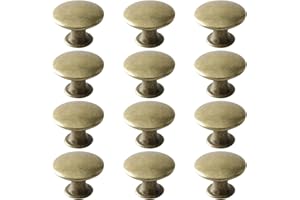 Mokife 12 Pomos y Tiradores Vintage Latón, Pequeños Pomos para Puertas de Cocina Metal Redondo Tiradores de Muebles con Tornillos para Cajones Armario Gabinete, 30x21mm