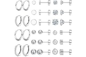 JeweBella Kleine Ohrstecker Chirurgenstahl für Damen Mädchen Silber Creolen Ohrringe Set Opal Kugel Cubic Zirkonia Ohrstecker Hypoallergen Knorpel Schläfer Huggie Ohrringe für Mehrere Piercings